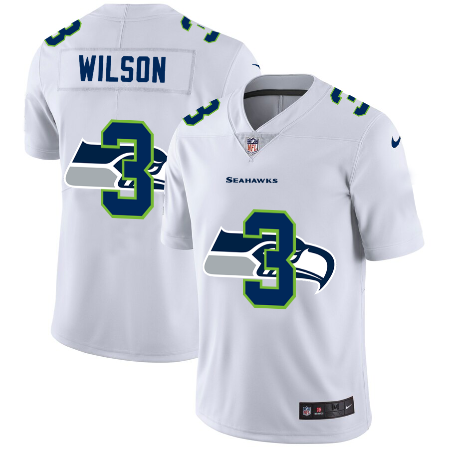 Men's Seattle Seahawks #3 Russell Wilson White Shadow Logo Limited Stitched Jersey